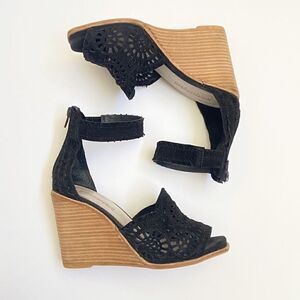 Jeffrey Campbell Black suede cut out wood wedges